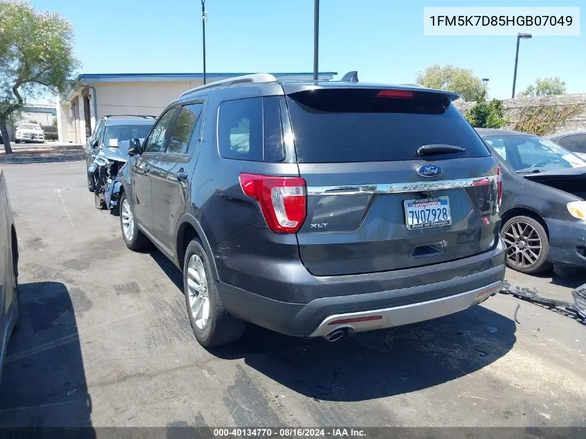 2017 Ford Explorer Xlt VIN: 1FM5K7D85HGB07049 Lot: 40134770