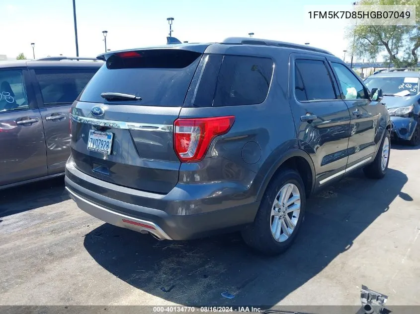 2017 Ford Explorer Xlt VIN: 1FM5K7D85HGB07049 Lot: 40134770