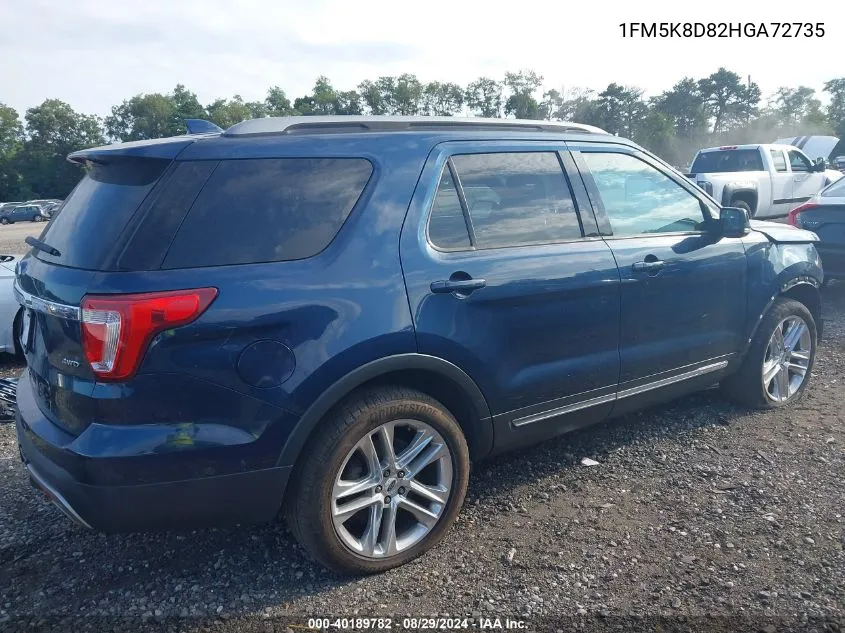 2017 Ford Explorer Xlt VIN: 1FM5K8D82HGA72735 Lot: 40189782