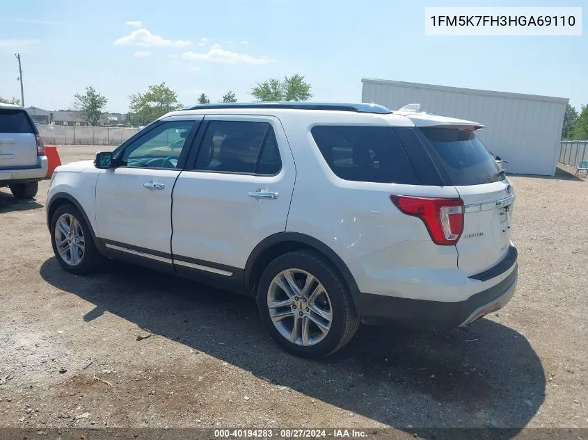 2017 Ford Explorer Limited VIN: 1FM5K7FH3HGA69110 Lot: 40194283