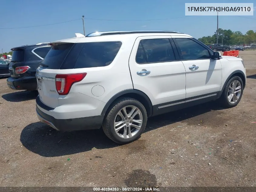 2017 Ford Explorer Limited VIN: 1FM5K7FH3HGA69110 Lot: 40194283