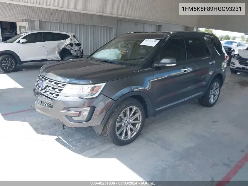 2017 Ford Explorer Limited VIN: 1FM5K8F89HGC93231 Lot: 40251638