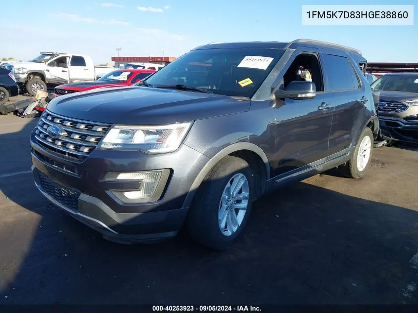 2017 Ford Explorer Xlt VIN: 1FM5K7D83HGE38860 Lot: 40253923