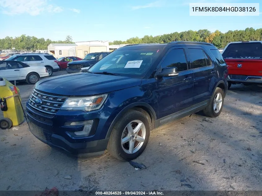 2017 Ford Explorer Xlt VIN: 1FM5K8D84HGD38126 Lot: 40264525