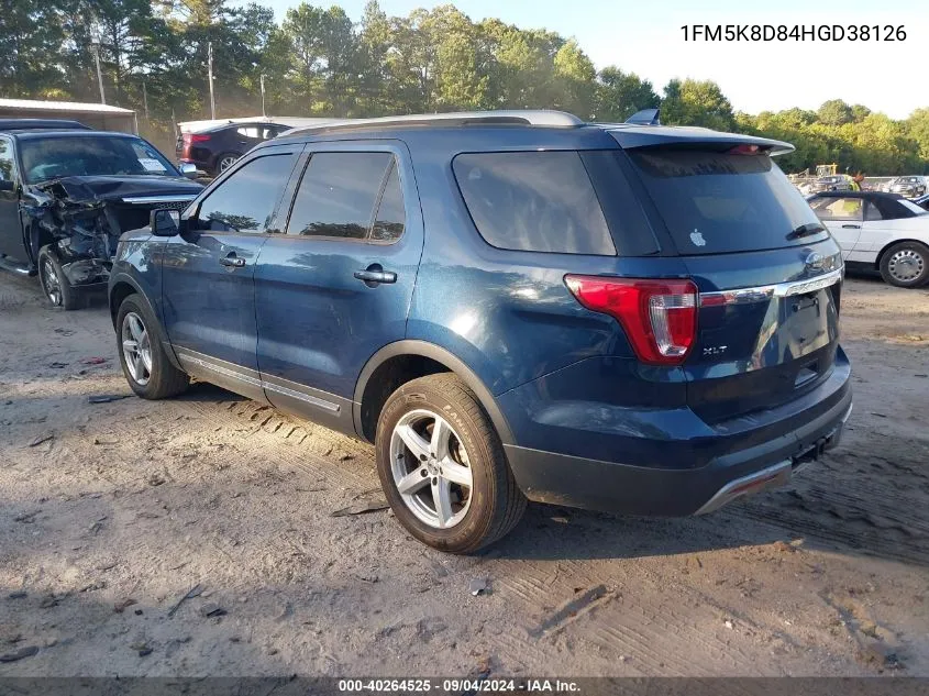 2017 Ford Explorer Xlt VIN: 1FM5K8D84HGD38126 Lot: 40264525