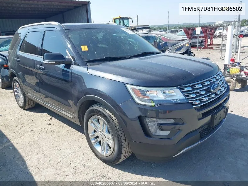 1FM5K7D81HGD86502 2017 Ford Explorer Xlt