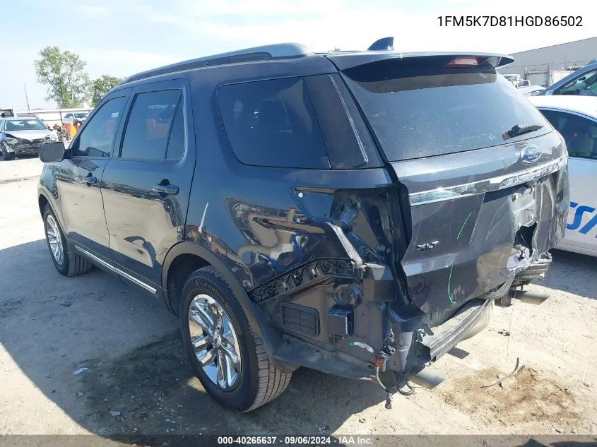 2017 Ford Explorer Xlt VIN: 1FM5K7D81HGD86502 Lot: 40265637