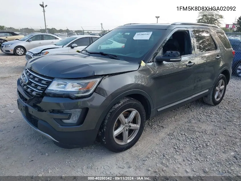 1FM5K8D8XHGA02092 2017 Ford Explorer Xlt