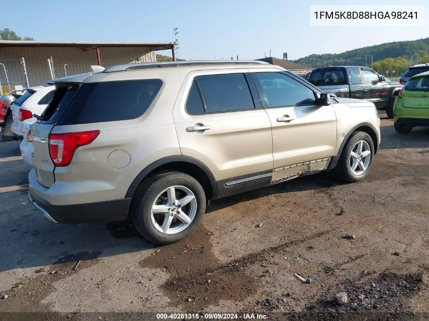 2017 Ford Explorer Xlt VIN: 1FM5K8D88HGA98241 Lot: 40281315