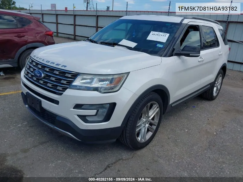 1FM5K7D81HGA93182 2017 Ford Explorer Xlt