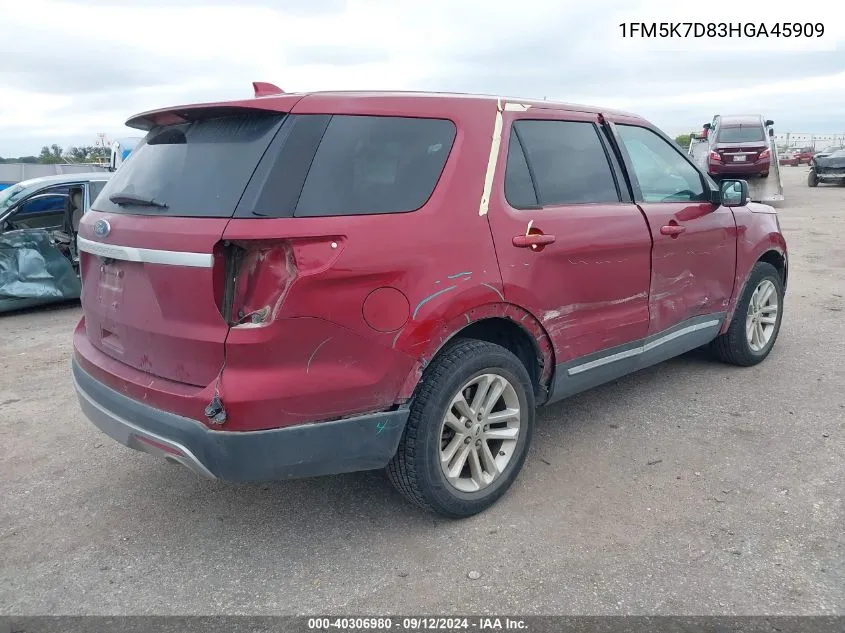 2017 Ford Explorer Xlt VIN: 1FM5K7D83HGA45909 Lot: 40306980