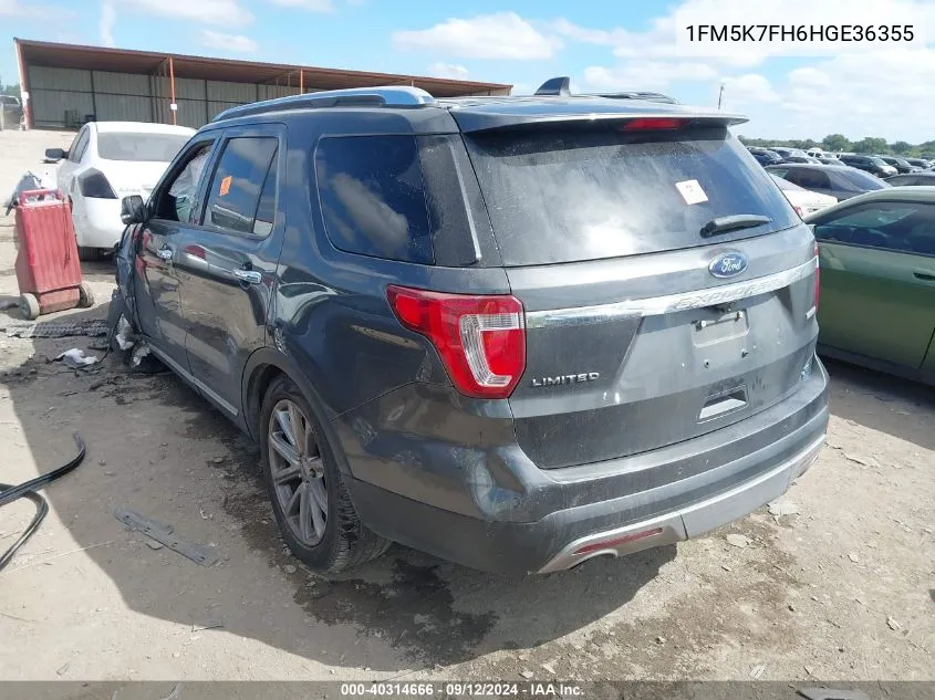 2017 Ford Explorer Limited VIN: 1FM5K7FH6HGE36355 Lot: 40314666