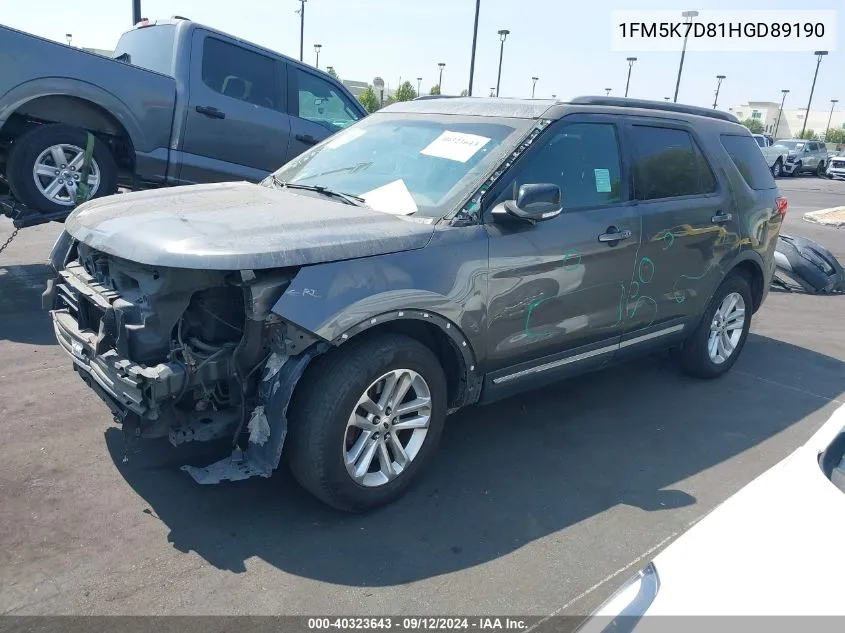 1FM5K7D81HGD89190 2017 Ford Explorer Xlt