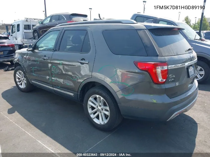 1FM5K7D81HGD89190 2017 Ford Explorer Xlt