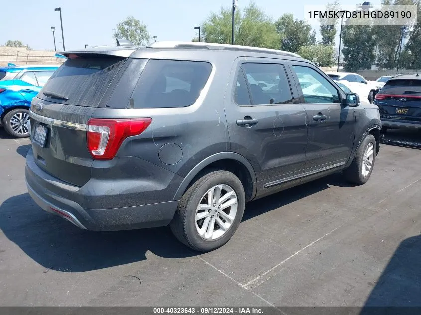 1FM5K7D81HGD89190 2017 Ford Explorer Xlt