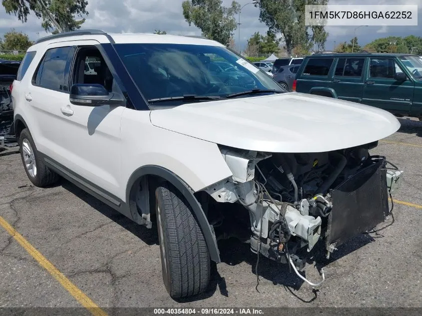 2017 Ford Explorer Xlt VIN: 1FM5K7D86HGA62252 Lot: 40354804