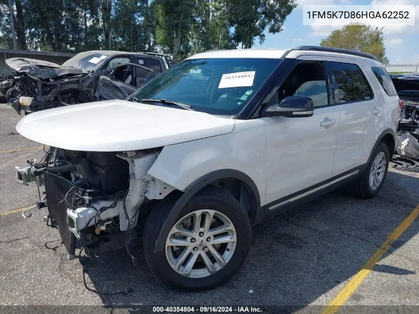 2017 Ford Explorer Xlt VIN: 1FM5K7D86HGA62252 Lot: 40354804