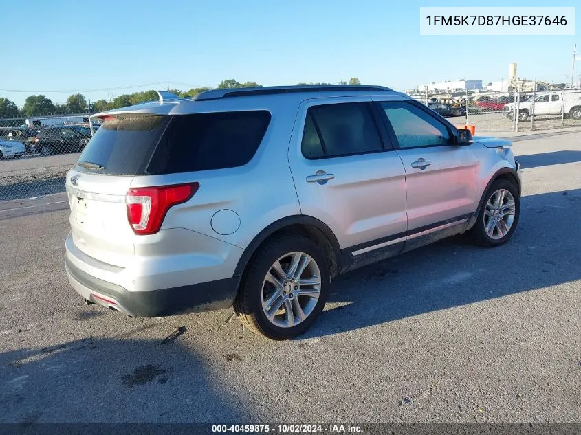 2017 Ford Explorer Xlt VIN: 1FM5K7D87HGE37646 Lot: 40459875