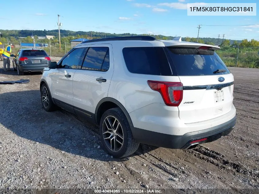 2017 Ford Explorer Sport VIN: 1FM5K8GT8HGC31841 Lot: 40494985