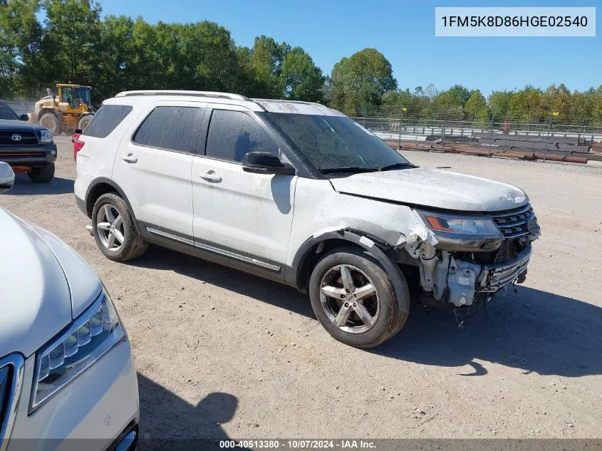 2017 Ford Explorer Xlt VIN: 1FM5K8D86HGE02540 Lot: 40513380