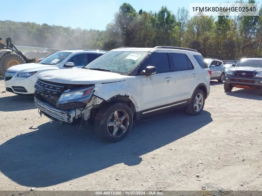 2017 Ford Explorer Xlt VIN: 1FM5K8D86HGE02540 Lot: 40513380