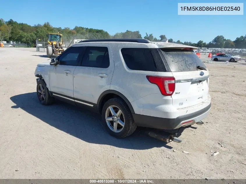 2017 Ford Explorer Xlt VIN: 1FM5K8D86HGE02540 Lot: 40513380