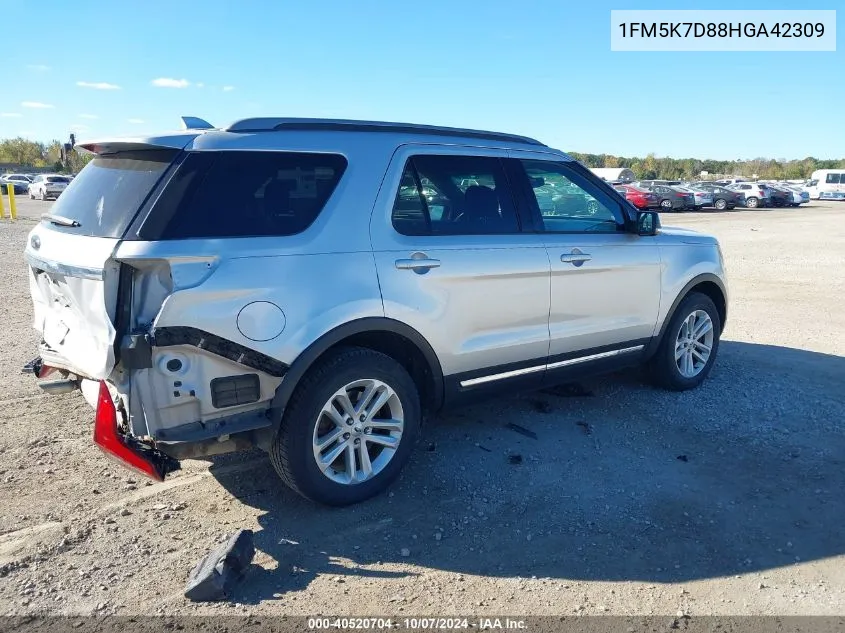 2017 Ford Explorer Xlt VIN: 1FM5K7D88HGA42309 Lot: 40520704