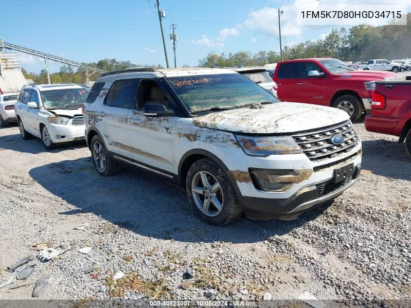 2017 Ford Explorer Xlt VIN: 1FM5K7D80HGD34715 Lot: 40523007