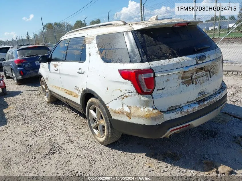 2017 Ford Explorer Xlt VIN: 1FM5K7D80HGD34715 Lot: 40523007