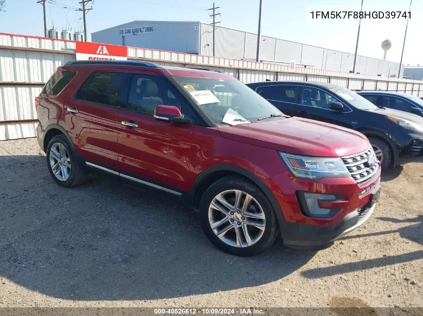 2017 Ford Explorer Limited VIN: 1FM5K7F88HGD39741 Lot: 40526612