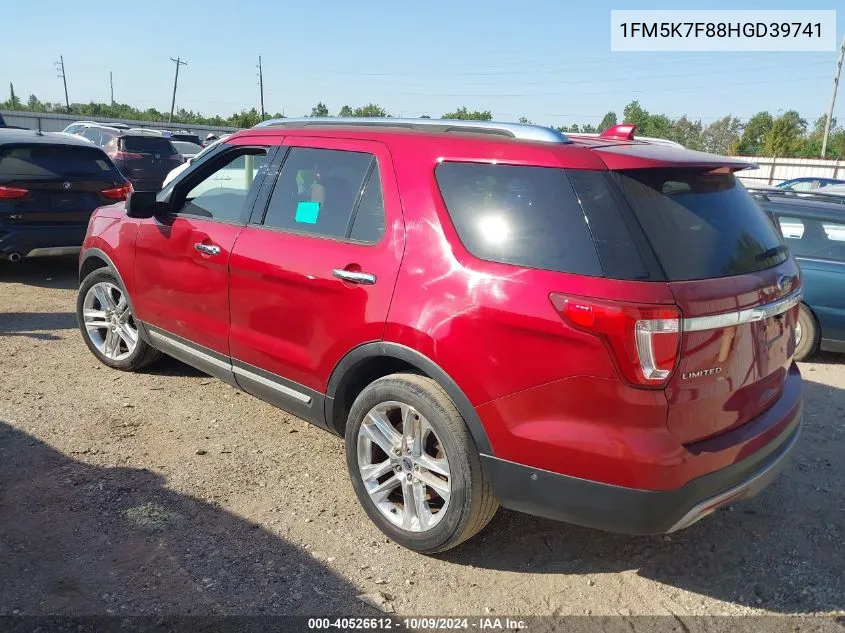 2017 Ford Explorer Limited VIN: 1FM5K7F88HGD39741 Lot: 40526612