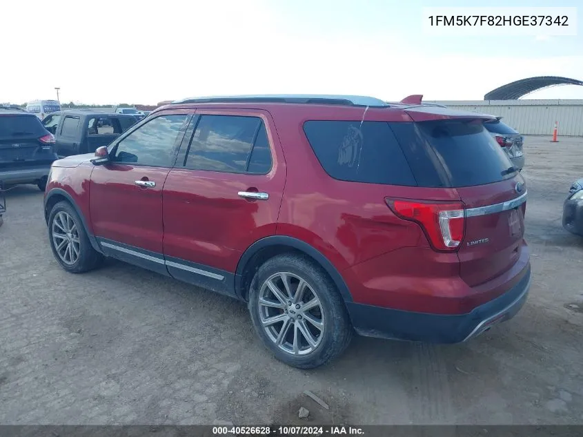 2017 Ford Explorer Limited VIN: 1FM5K7F82HGE37342 Lot: 40526628