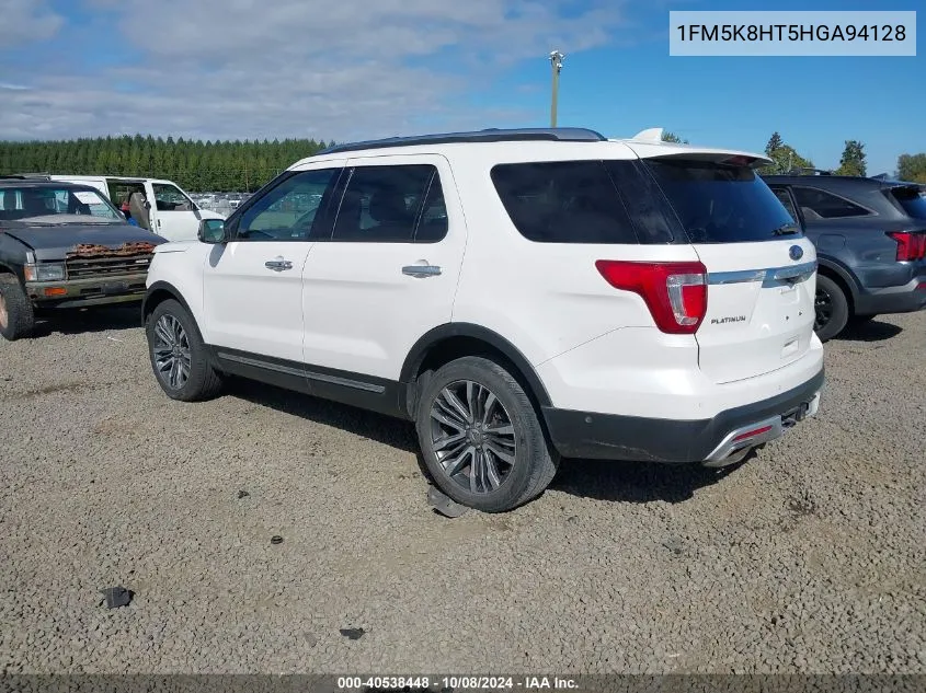 2017 Ford Explorer Platinum VIN: 1FM5K8HT5HGA94128 Lot: 40538448