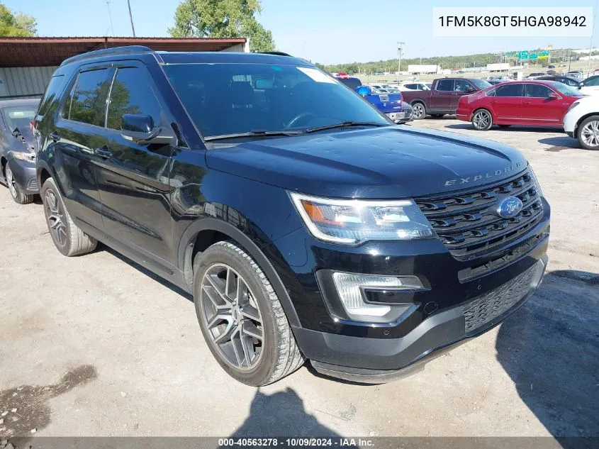 2017 Ford Explorer Sport VIN: 1FM5K8GT5HGA98942 Lot: 40563278