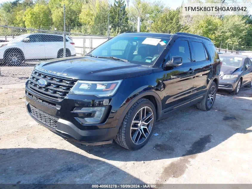 2017 Ford Explorer Sport VIN: 1FM5K8GT5HGA98942 Lot: 40563278