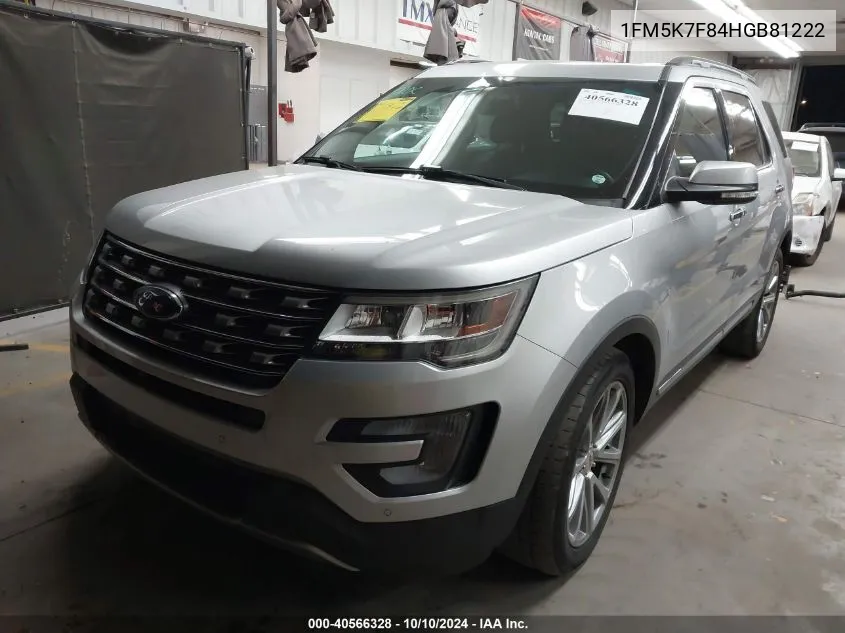 2017 Ford Explorer Limited VIN: 1FM5K7F84HGB81222 Lot: 40566328