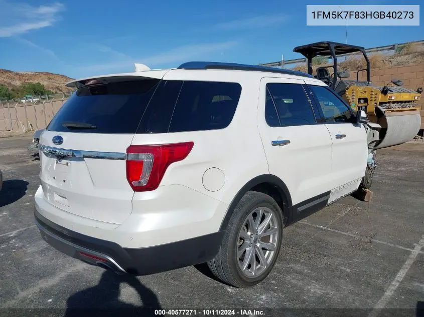 1FM5K7F83HGB40273 2017 Ford Explorer Limited