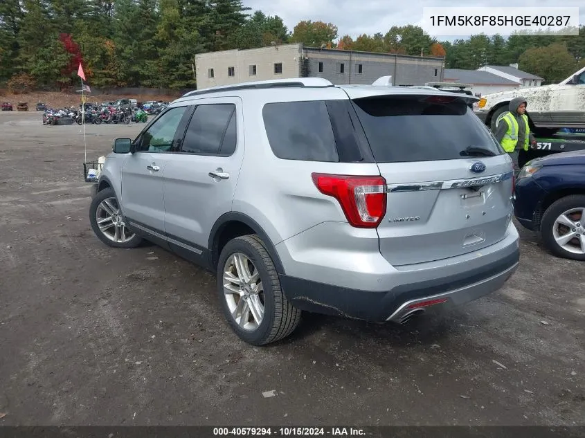 2017 Ford Explorer Limited VIN: 1FM5K8F85HGE40287 Lot: 40579294