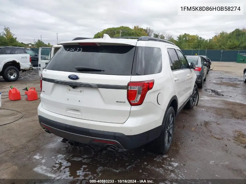 2017 Ford Explorer Xlt VIN: 1FM5K8D86HGB58274 Lot: 40593233