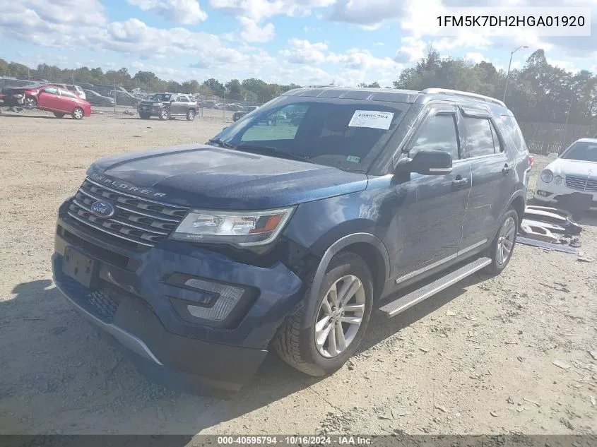 2017 Ford Explorer Xlt VIN: 1FM5K7DH2HGA01920 Lot: 40595794