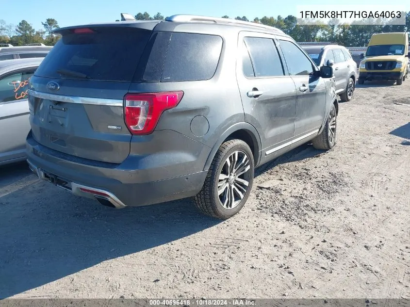 2017 Ford Explorer Platinum VIN: 1FM5K8HT7HGA64063 Lot: 40596418