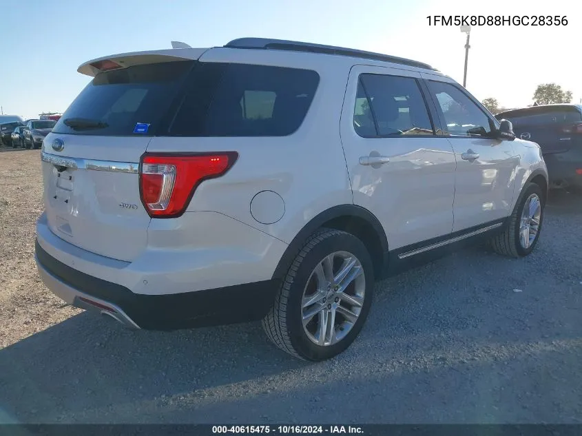 2017 Ford Explorer Xlt VIN: 1FM5K8D88HGC28356 Lot: 40615475