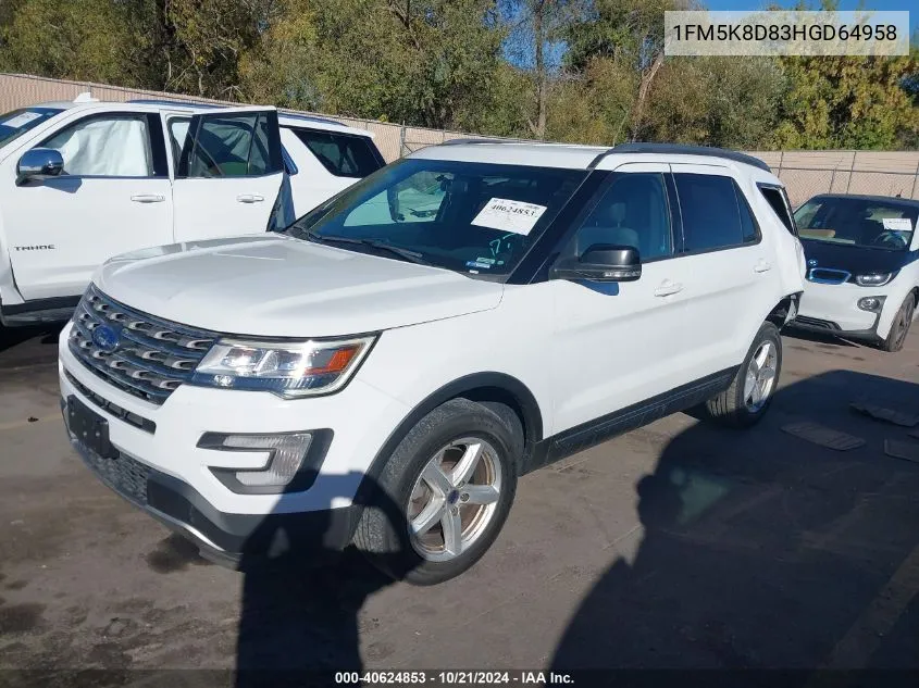 2017 Ford Explorer Xlt VIN: 1FM5K8D83HGD64958 Lot: 40624853