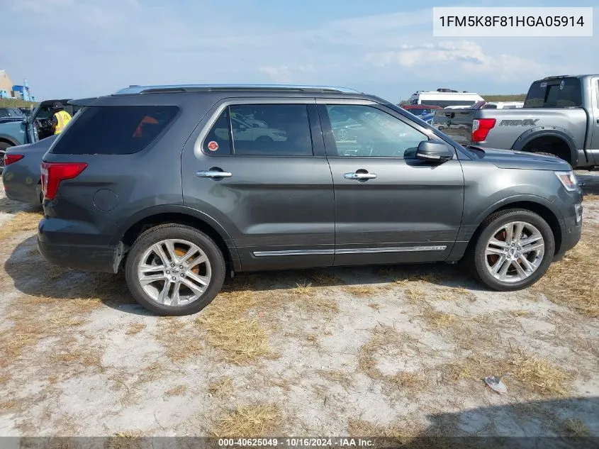 2017 Ford Explorer Limited VIN: 1FM5K8F81HGA05914 Lot: 40625049