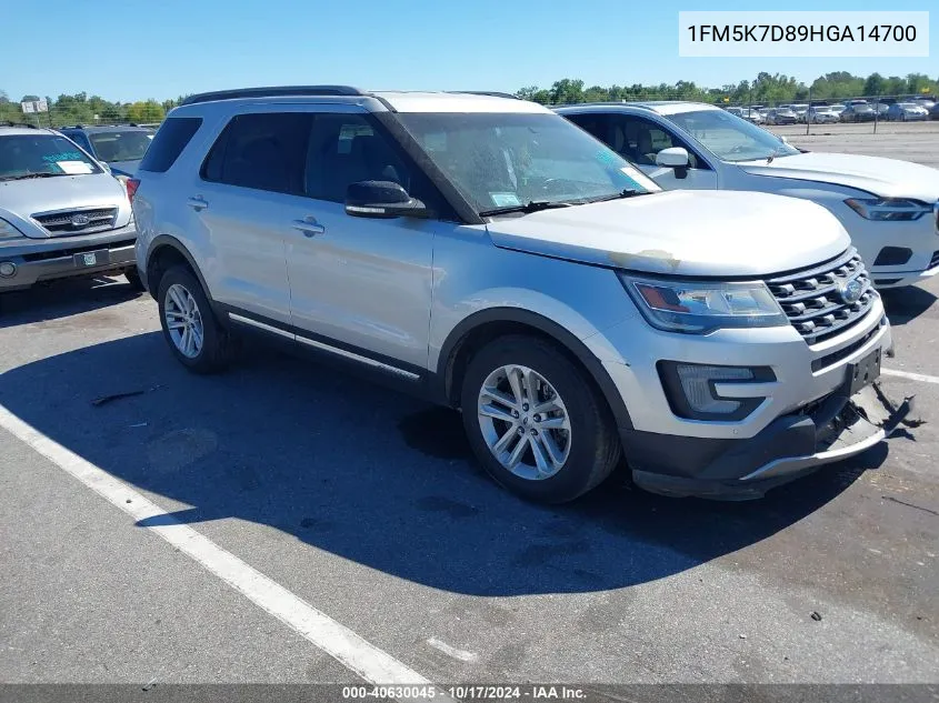 2017 Ford Explorer Xlt VIN: 1FM5K7D89HGA14700 Lot: 40630045