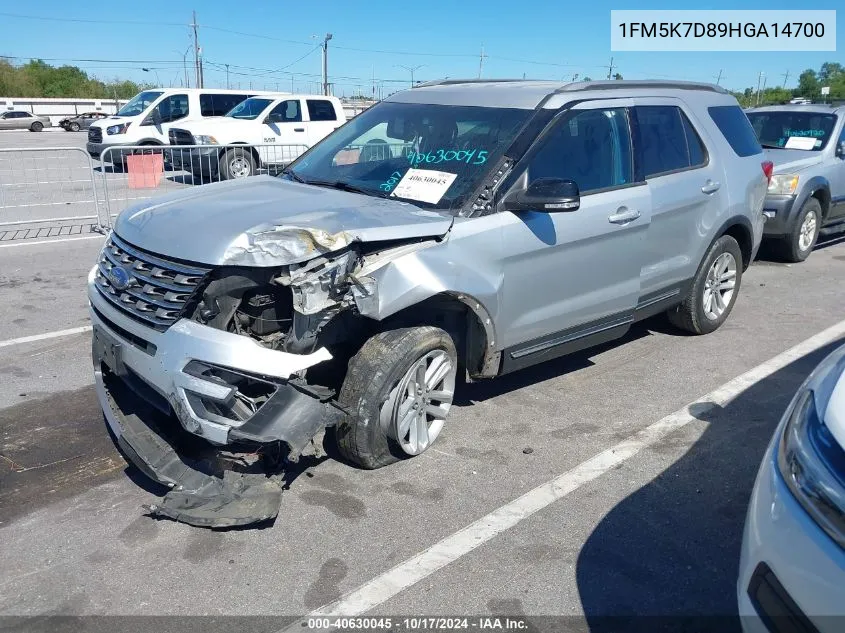 2017 Ford Explorer Xlt VIN: 1FM5K7D89HGA14700 Lot: 40630045