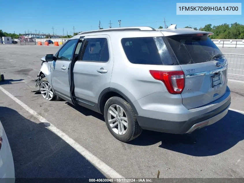 2017 Ford Explorer Xlt VIN: 1FM5K7D89HGA14700 Lot: 40630045