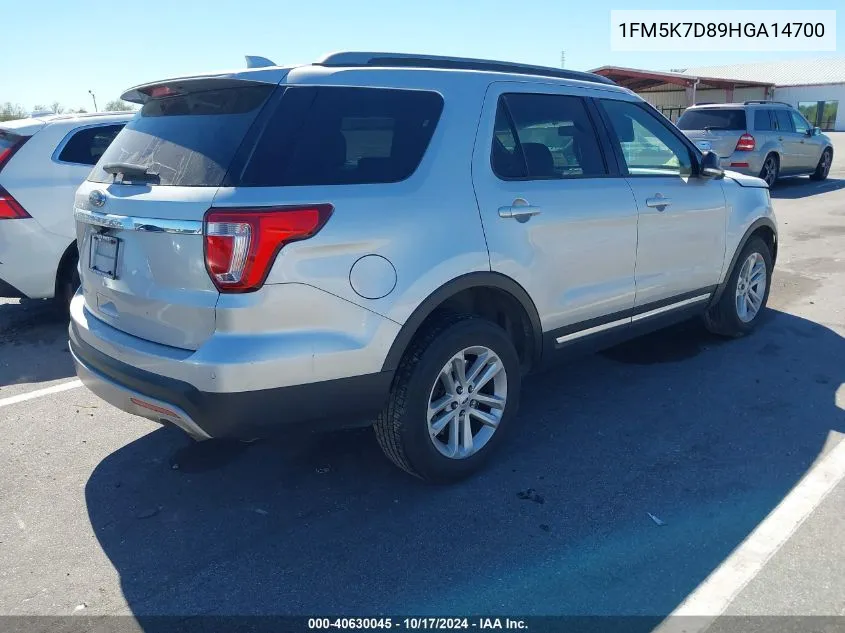 2017 Ford Explorer Xlt VIN: 1FM5K7D89HGA14700 Lot: 40630045