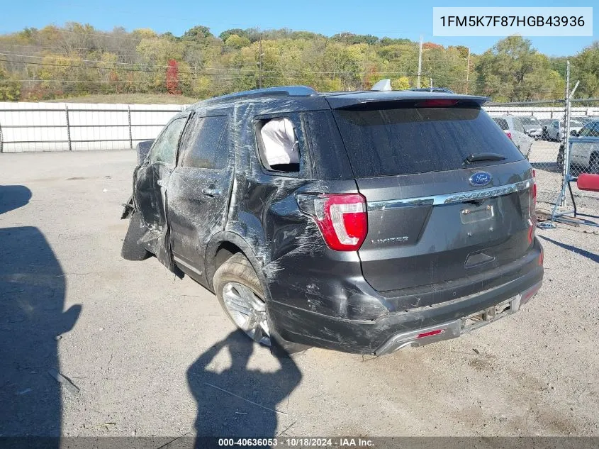 2017 Ford Explorer Limited VIN: 1FM5K7F87HGB43936 Lot: 40636053