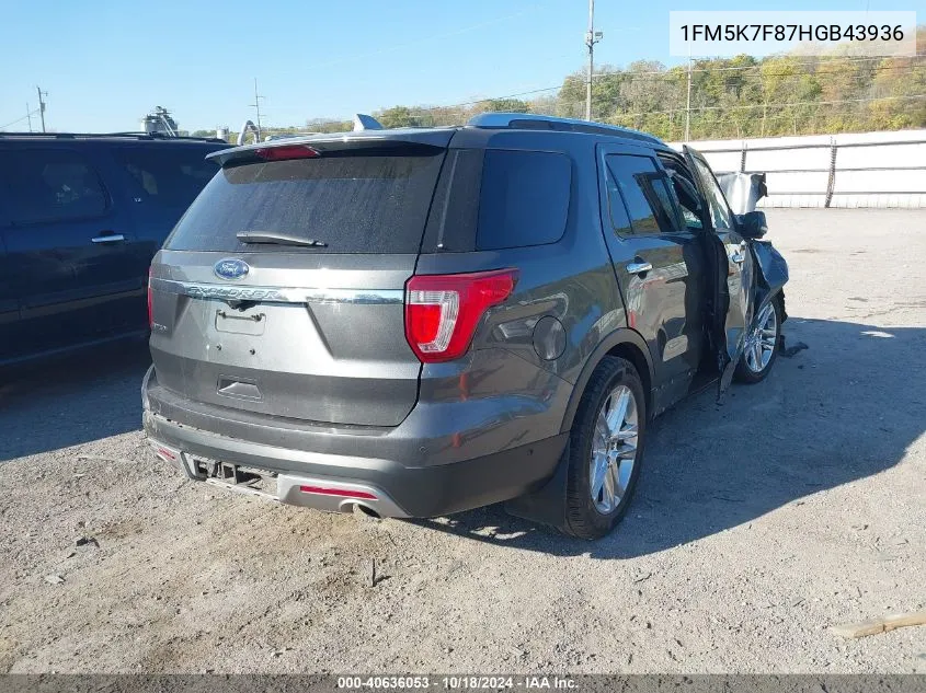 2017 Ford Explorer Limited VIN: 1FM5K7F87HGB43936 Lot: 40636053